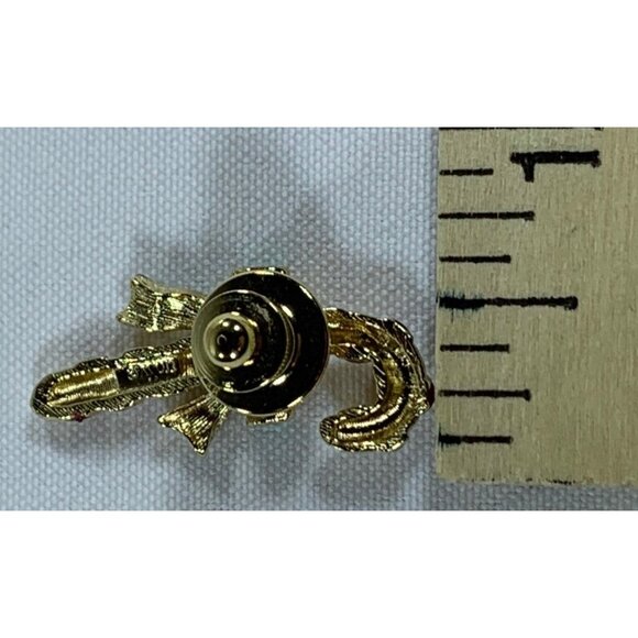 Vintage Avon Candy Cane Brooch 1.25" Signed Red Gold Tone Christmas Pin Bow - Picture 8 of 8